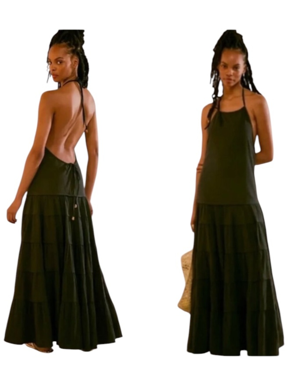 NWT FP Somewhere Sunny Halter Midi Dress Black Size Small